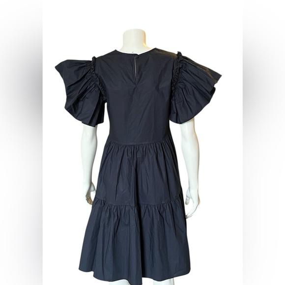 Chepé Made In Italy Black 100% Poplin Cotton Puff Sleeve Black Midi Dress Sz XS - Picture 3 of 14